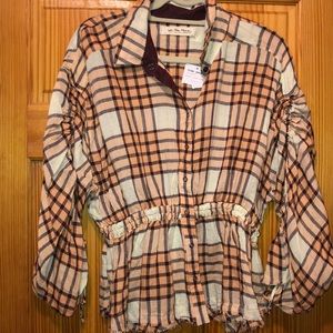Free people plaid peach combo top/shirt